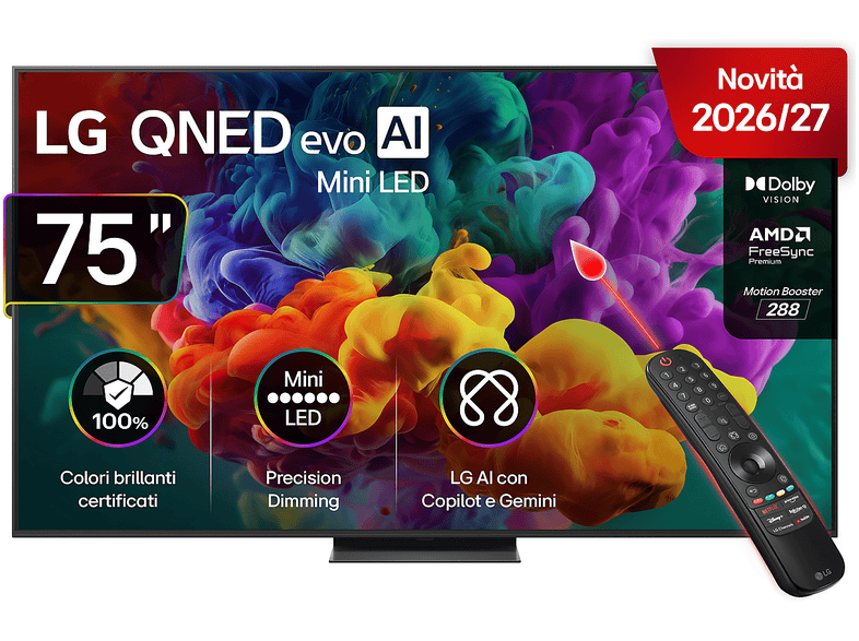 LG QNED MiniLED 75QNED87B6A TV MINI LED, SMART TV, 75 ", Mini Processore a8 Gen3 4K AI, Classe D