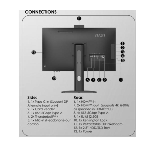 MSI 1UM-415EU MODERN AM273QP AI PC All-in-One 27'' IPS WQHD Intel Core Ultra 5 125H 16GB DDR5 512GB SSD Windows 11 Pro colore Nero