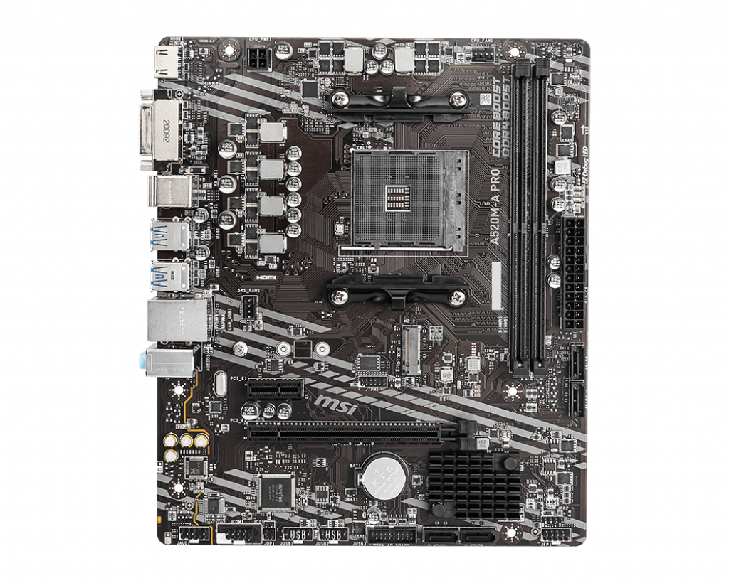 MSI 7C96-001R A520M-A PRO Scheda Madre AMD AM4 DDR4 fino a 64GB M.2 PCIe 3.0 HDMI DVI-D colore Nero - 1