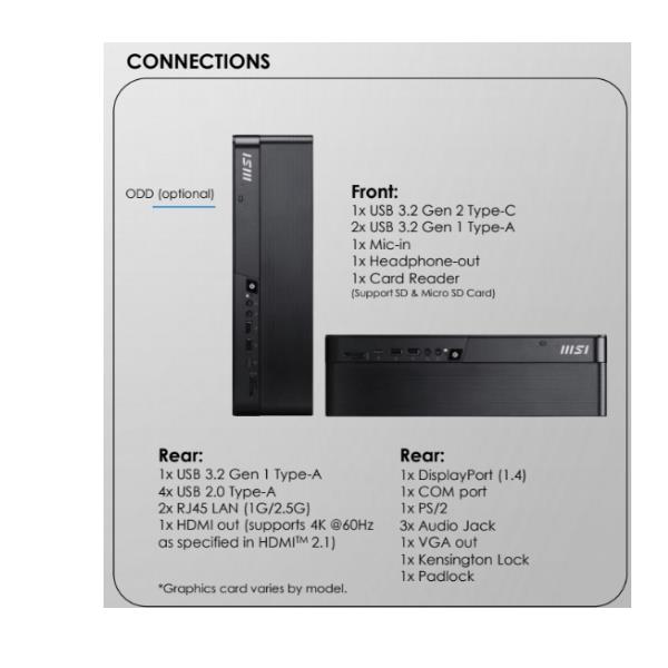 MSI 9S6-B20811-262 PRO C5 225 Mini PC Desktop 16GB RAM 512GB SSD Windows 11 Pro colore Nero