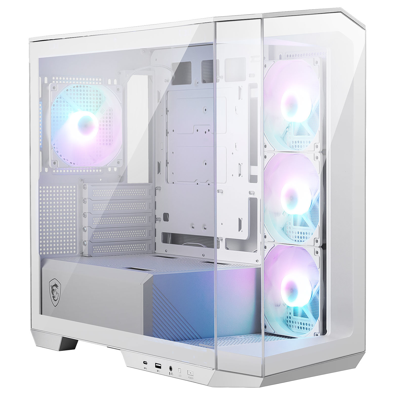 MSI MAG PANO M100R PZ Case Gaming Micro Tower Micro ATX Mini ITX 4 Ventole ARGB 270° Vetro Temperato colore Bianco