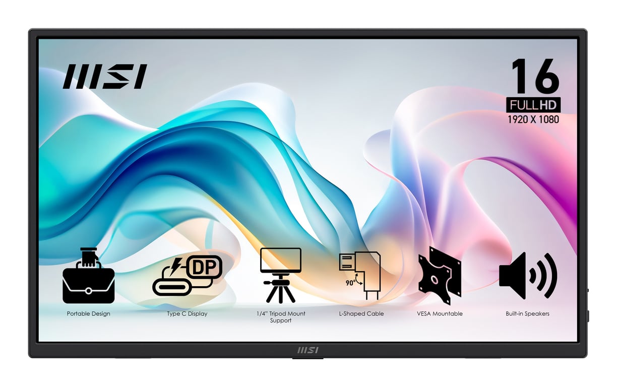 MSI PRO MP165 E6 Monitor Portatile 15.6'' IPS FHD 1920x1080 60Hz 4ms USB Type-C HDMI Altoparlanti colore Nero