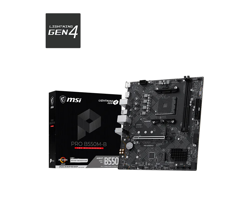 Msi Scheda madre Amd B550, AM4, Pro B550m-B, 2ddr4,1pci-Ex16,2M.2,4sata3,7usb 5G(6A+1C),6 USB 2.0,HD Audio,gb LAN 911-7d14-023