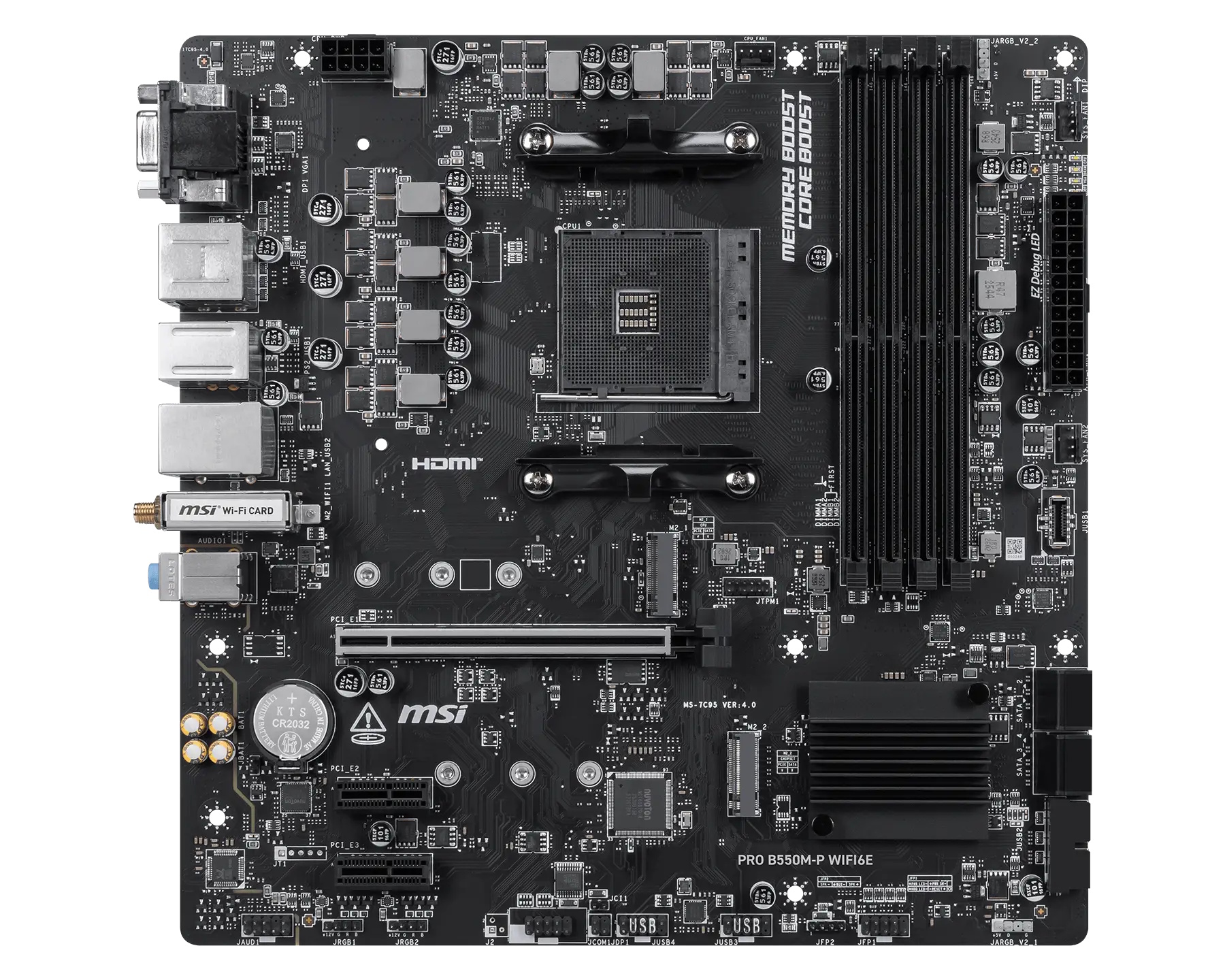 Msi Scheda madre Amd B550, Pro B550m-P Wifi6e,B550,AM4,4ddr4,1pci-Ex16,2pci-EX1, 2M.2,4sata3,7usb3.2 Gen1,6usb 911-7c95-212