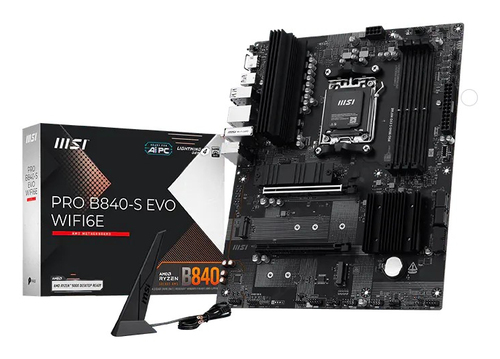 Msi Scheda madre Amd B840, Pro B840-S Evo Wifi6e, AM5,4ddr5,2pci-Ex16,3M.2,4sata3,2usb10g,5usb5g,HD Audio,2.5GB 911-7e93-001 - 0