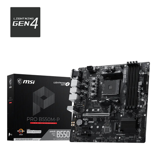 MSI Scheda madre PRO B550M-P,B550,AM4,4DDR4,1PCI-Ex16,2PCI-Ex1, 2M.2,4SATA3,7USB3.2 Gen1,6USB2.0,HD