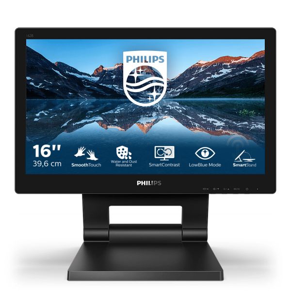 Philips 162B9T Monitor Touch 15,6'' LCD TN HD 1366x768 10 Punti Touch IP54 4 ms VGA DVI HDMI DP colore Nero
