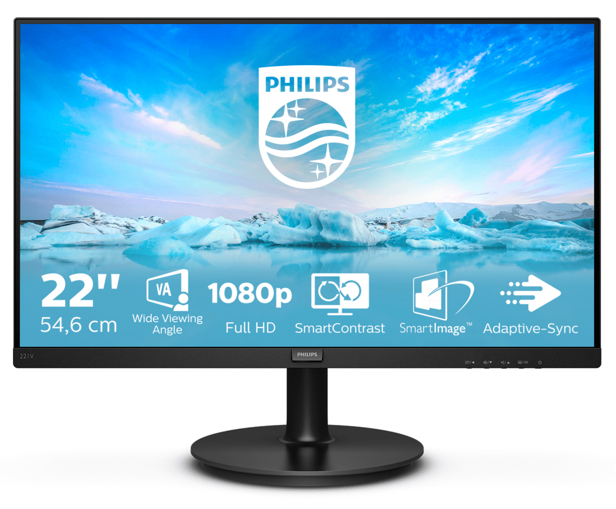 Philips 221V8-00 V Line Monitor PC 21.5'' Full HD VA LED 1920x1080 75 Hz 4 ms Adaptive Sync HDMI VGA VESA colore Nero