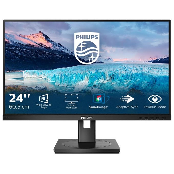 Philips 242S1AE-00 Serie S Monitor PC 23.8” IPS LED FHD 1920×1080 75Hz 4ms SoftBlue Pivot VGA DVI HDMI DP colore Nero