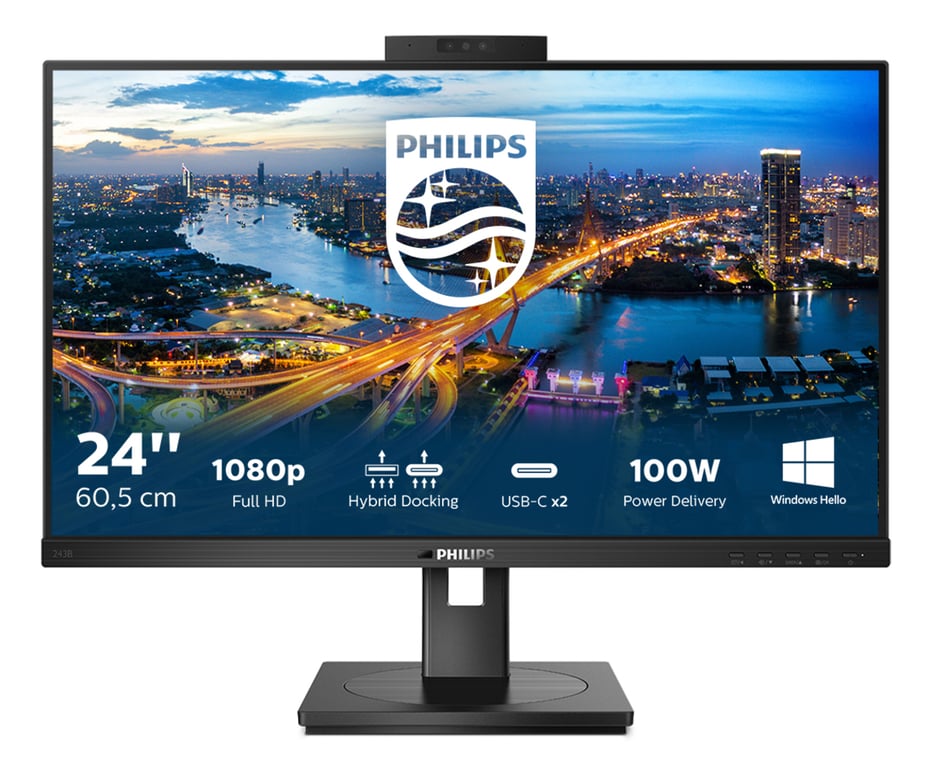 Philips 243B1JH-00 B Line Monitor PC 23.8'' IPS Full HD 1920x1080 USB-C 100W Docking LAN Webcam colore Nero