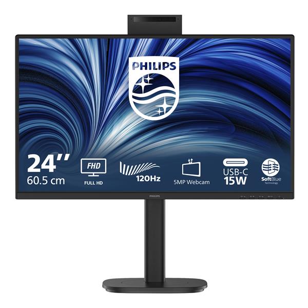Philips 24B2N3200JH-00 Serie 3000 Monitor PC 23.8'' IPS Full HD 1920x1080 120Hz 4ms Webcam 5MP Altoparlanti USB Hub VESA colore Nero