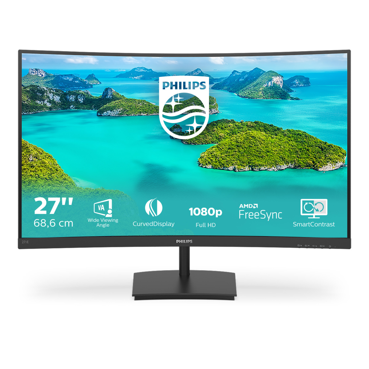 Philips 271E1SCA-00 E Line Monitor Gaming Curvo 27'' VA LED Full HD 1920x1080 75 Hz 4 ms AMD FreeSync Flicker Free Low Blue Light colore Nero