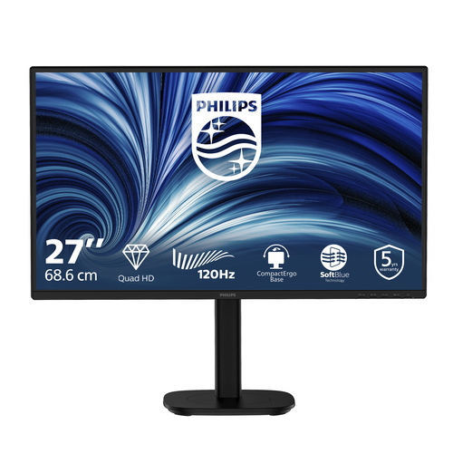 Philips 27B2N3500-00 Monitor PC 27'' 2560x1440 Pixel IPS 120 Hz HDR10 Altoparlanti Incorporati Regolabile Altezza Rotazione colore Nero