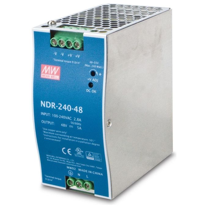PLANET PWR-240-48 Alimentatore Industriale Rail DIN 240 W 48 V Uscita Stabilizzata 100-240 V AC Protezioni Integrate colore Blu Grigio