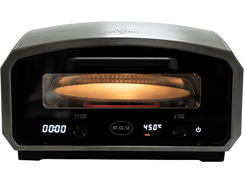 RGV 111370 Vulcano Forno Elettrico per Pizza Piatto Girevole 33 cm 2100 W Timer Digitale 450°C colore Nero Acciaio Inox
