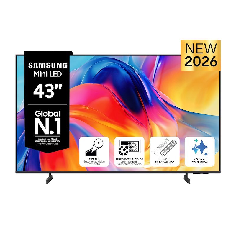 SAMSUNG Mini LED AI TV 43" UE43M70HAUXZT 4K, Processore 4K, 4K Upscaling, Color Booster, OTS Lite, Metal Stream Design, Vision Smart TV, 2026