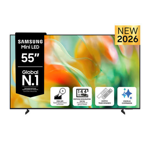 SAMSUNG Mini LED AI TV 55" UE55M80HAUXZT 4K, Processore NQ4 Gen2, 4K Upscaling, Color Booster Pro, OTS Lite, Metal Stream Design, Vision Smart TV, 202