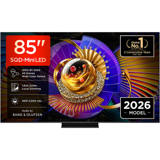 tcl-tv-tcl-85c7l-smart-85-sqd-mini-led-4k-hdr-3000-nit TCL TV TCL 85C7L, Smart 85'', SQD‑Mini LED, 4K HDR, 3000 nit, 1.624 zone di dimming, Google TV, 144Hz, Dolby Vision & Atmos, Audio Bang Olufsen