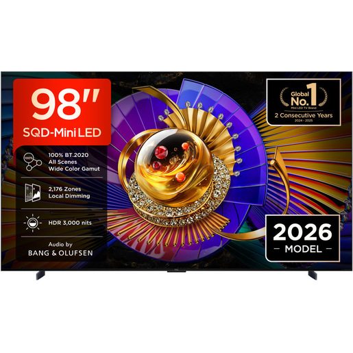 tcl-tv-tcl-98c7l-smart-98-sqd-mini-led-4k-hdr-3000-nit TCL TV TCL 98C7L, Smart 98'', SQD‑Mini LED, 4K HDR, 3000 nit, 2.176 zone di dimming, Google TV, 144Hz, Dolby Vision & Atmos, Audio Bang Olufsen