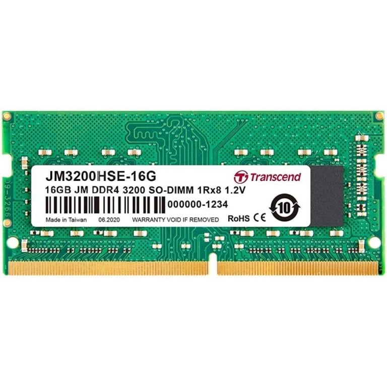 Transcend JM3200HSE-16G Modulo di Memoria 16 GB DDR4 3200 MHz SO-DIMM 1Rx8 1.2V colore Nero