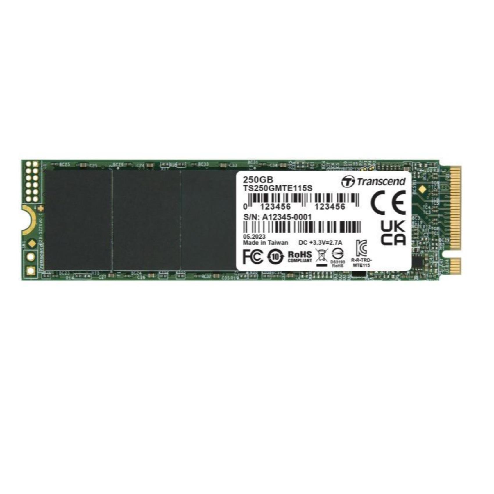 Transcend TS250GMTE115S 115S SSD Interno M.2 2280 NVMe PCIe 3.0 x4 3D NAND 250 GB 3200 MB-s