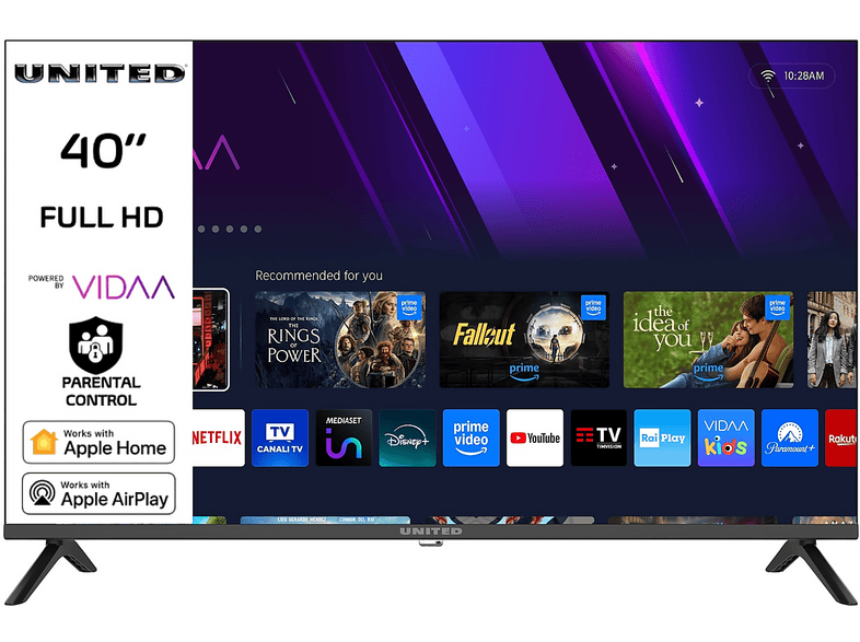 UNITED UN40FVZ1 TV LED, SMART TV, 40 ", Full-HD, Processore CA53 x4, Classe E