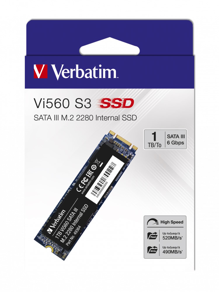 Verbatim 49364 Vi560 S3 SSD Interno 1 TB M.2 2280 SATA III 3D NAND Lettura 560 MB-s Scrittura 520 MB-s colore Nero - -40 - 85 °C